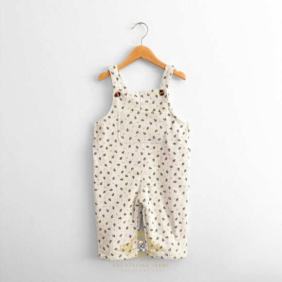 NWT Cute Girls Corduroy Overalls Dungarees Romper Pants Relax Fit Floral 18-24M - Picture 1 of 3